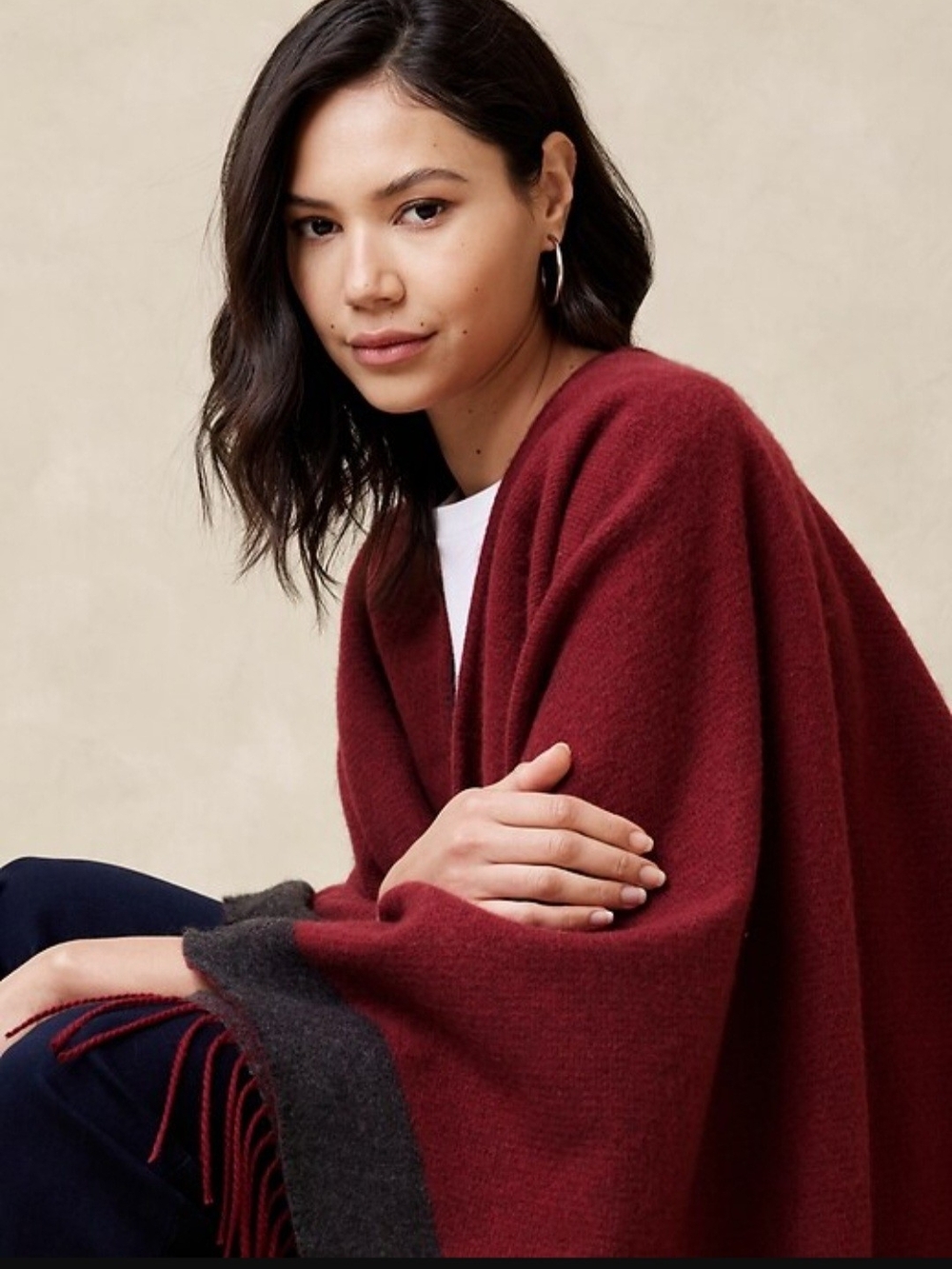 Banana Republic Burgundy Open-Front Poncho with Charcoal Trim (Nwt)